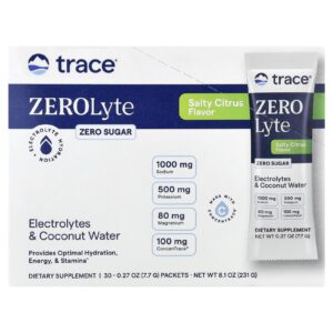 Trace ZEROLyte Eletrólitos e Água de Coco Cítrico Salgado 30 Embalagens 77 g (027 oz) Cada