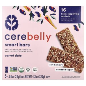 Cerebelly Barras Inteligentes Barras Orgânicas para Crianças Tâmara de Cenoura 5 Barras 24 g (084 oz) Cada