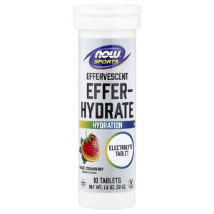 NOW Foods Sports Efervescente Effer-Hydrate Sabor Laranja e Morango 10 Comprimidos 51 g (18 oz)
