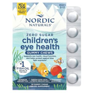 Nordic Naturals Gomas para a Saúde Ocular das Crianças Sem Açúcar De 2 a 12 Anos Limonada de Morango 30 Gomas Mastigáveis
