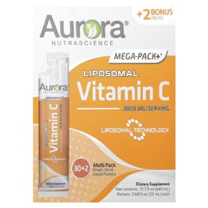 Aurora Nutrascience Mega-Pack + Vitamina C Lipossomal 3.000 mg 32 Pacotes 068 fl oz (20 ml) Cada