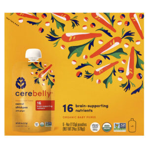Cerebelly Purê Orgânico para Bebês Cenoura e Grão-de-Bico com Gengibre 6 Sachês 113 g (4 oz) Cada