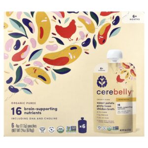 Cerebelly Purê Orgânico Mais de 6 Meses Batata-Doce Feijão Pinto Caldo de Frango com Cominho 6 Sachês 113 g (4 oz) Cada