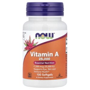 NOW Foods Vitamina A 7.500 mcg (25.000 UI) 100 Cápsulas Softgel