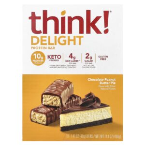 Think ! Barra de Proteína Delight Torta de Manteiga de Amendoim com Chocolate 10 Barras 40 g (141 oz) Cada