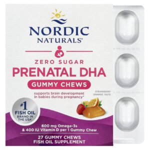 Nordic Naturals Zero Açúcar Pré-natal DHA Morango e Laranja 27 Gomas Mastigáveis