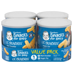 Gerber Lanches para Bebês Crocantes Lil Lanche de Grãos Assados Mais de 8 Meses Cheddar Suave e Molho Vegetal 4 Recipientes 42 g (148 oz) Cada