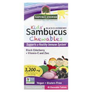 Natures Answer Comprimidos Mastigáveis de Sambucus para Crianças Sabugueiro Preto + Vitamina C e Zinco 45 Comprimidos Mastigáveis