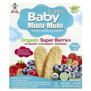 Hot Kid Baby Mum-Mum® Super Wafers Macios para a Dentição Superfrutas Orgânicas 12 Pacotes 2 Wafers Cada