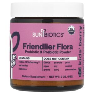 Sunbiotics Kids Friendler Flora Probiótico e Prebiótico em Pó Fruto Silvestre 5 Bilhões de UFCs 56 g (2 oz)