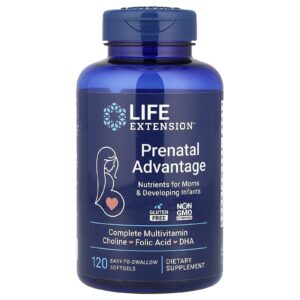 Life Extension Prenatal Advantage 120 Cápsulas Softgel Fáceis de Engolir