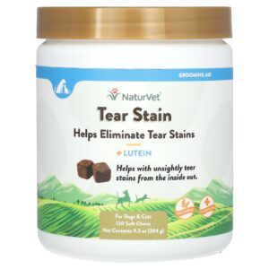 NaturVet Tear Stain + Luteína Para Cães e Gatos 120 Cápsulas Mastigáveis 264 g (93 oz)