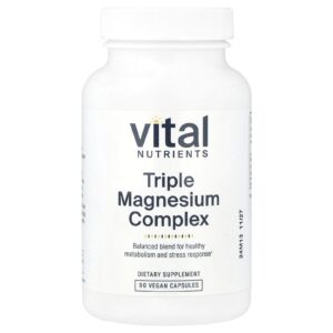 Vital Nutrients Complexo de Magnésio Triplo 500 mg 90 Cápsulas Veganas (250 mg por Cápsula)