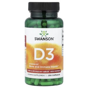 Swanson Vitamina D3 Alta Potência 25 mcg (1.000 UI) 250 Cápsulas