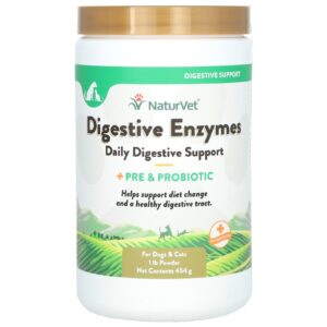 NaturVet Enzimas Digestivas Suporte Digestivo Diário + Pre e Probiótico em Pó Para Cães e Gatos 454 g (1 lb)