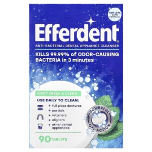 Efferdent Limpador Antibacteriano para Fios Dental Mentolado Fresh & Clean 90 Comprimidos