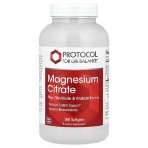 Protocol for Life Balance Citrato de Magnésio 180 Cápsulas Softgel (133 mg por Cápsula Softgel)