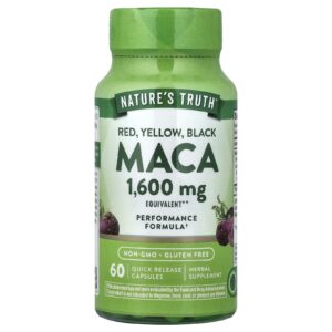 Natures Truth Maca-Peruana Negra Amarela Vermelha 1.600 mg 60 Cápsulas de Liberação Rápida