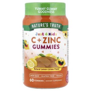 Natures Truth Just 4 Kids Gomas de Vitamina C e Zinco Sabor Natural de Limão-Licious 60 Gomas