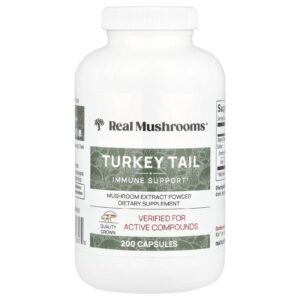 Real Mushrooms Turkey Tail Extrato de Cogumelo em Pó 200 Cápsulas