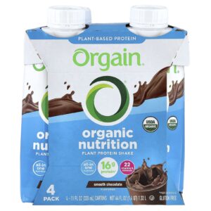 Orgain Organic Nutrition Shake Proteico Vegetal Chocolate Suave Pacote com 4 Unidades 330 ml (11 fl oz) Cada