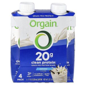 Orgain Shake Proteico de Gado Criado no Pasto Puro Fava de Baunilha Pacote com 4 Unidades 330 ml (11 fl oz) Cada