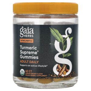 Gaia Herbs Turmeric Supreme® Gomas Diárias para Adultos Limão e Gengibre 40 Gomas