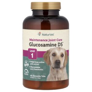 NaturVet Glucosamine DS™ Cuidado de Manutenção das Articulações Nível 1 Para Cães e Gatos 60 Comprimidos Mastigáveis 180 g (63 oz)
