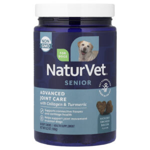 NaturVet Cuidados Avançados com as Articulações Sênior Com Colágeno e Cúrcuma Para Cães Bacon Defumado em Nogueira 60 Cápsulas Mastigáveis 180 g (63 oz)