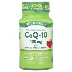 Natures Truth CoQ-10 com Extrato de Pimenta-do-reino Melhor Absorção 100 mg 50 Cápsulas Softgel de Liberação Rápida