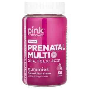 Pink Gomas Multivitamínicas Pré-Natais + DHA Ácido Fólico Frutas Naturais 60 Gomas