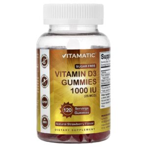 Vitamatic Gomas de Vitamina D3 Morango Natural 1.000 UI (25 mcg) 120 Gomas