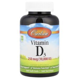 Carlson Vitamina D3 10.000 UI (250 mcg) 360 Cápsulas Softgel