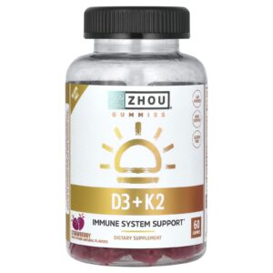 Zhou Nutrition Gomas D3 + K2 Morango 60 Gomas