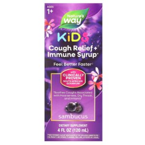 Natures Way Crianças Alívio da Tosse + Xarope para o Sistema Imunológico A Partir de 1 Ano de Idade Sambucus 120 ml (4 fl oz)