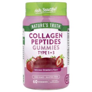 Natures Truth Gomas de Peptídeos de Colágeno Tipos 1 e 3 Morango Delicioso 60 Gomas