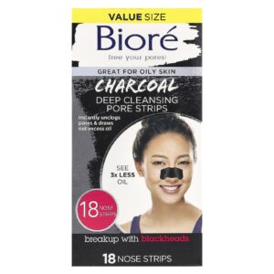 Biore Fitas para limpeza profunda dos poros carvão vegetal 18 fitas nasais