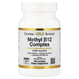 California Gold Nutrition Complexo de Metil B12 com Folato Biotina e Vitamina B6 Cereja 100 Pastilhas