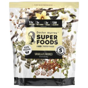 Dr. Murrays Super Foods Proteína em Pó de 3 Sementes Abóbora + Linhaça + Girassol Baunilha 908 g (2 lb)