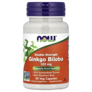 NOW Foods Ginkgo biloba com Raiz de Eleutero 50 Cápsulas Vegetais