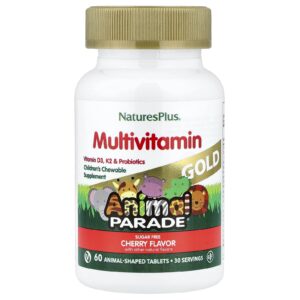 NaturesPlus Animal Parade® Gold Multivitamínico Mastigável para Crianças Cereja 60 Comprimidos em Formato de Animais