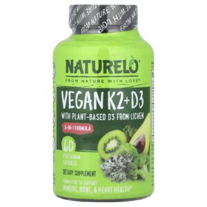 NATURELO Vitamina K2 + D3 Vegana 60 Cápsulas Vegetarianas