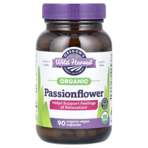 Oregons Wild Harvest Passiflora Orgânica 90 Cápsulas Veganas Orgânicas (400 mg por Cápsula)