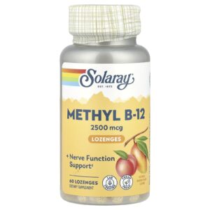 Solaray Metil B-12 de Alta Potência Manga Natural e Pêssego 2.500 mcg 60 Pastilhas