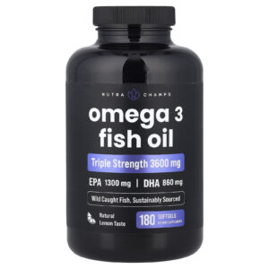 NutraChamps Óleo de Peixe Ômega-3 Limão Natural 180 Cápsulas Softgel (1.200 mg por cápsula softgel)