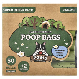 Pogis Pet Supplies Earth Friendly Poop Sacos Super Pacote Powder Fresh 50 Rolos 750 Sacos 2 Dispensadores