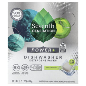 Seventh Generation Pacotes de Detergente Power + para Máquina de Lavar Louça Cítricos Frescos Pacotes de 40 600 g (211 oz)