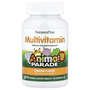 NaturesPlus Animal Parade® Multivitamínico Mastigável para Crianças Sabor Laranja 90 Comprimidos em Formato de Animais