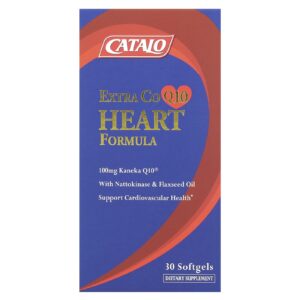 CATALO Fórmula Extra de CoQ10 para o Coração com Nattoquinase e Óleo de Linhaça 30 Cápsulas Softgel