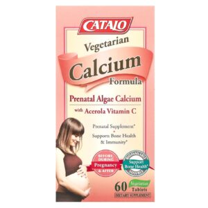 CATALO Fórmula Vegetariana de Cálcio Cálcio Pré-natal de Algas com Acerola e Vitamina C 60 Comprimidos Vegetarianos